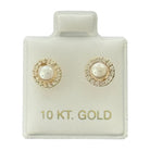 10KT Pearl and Halo CZ Gold Earrings - Main Front View by Silver Factory