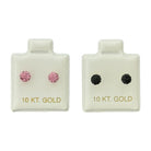 10KT Pink and Black Round CZ Gold Earrings - Main Front View by Silver Factory