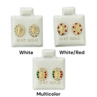 10KT Virgin Mary Stud Gold Earrings with Multicolor Stones