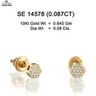 10KT yellow gold hexagon cluster diamond stud earrings 0.087ct total SI clarity with screw backs – front and side view SE14578