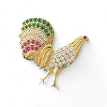 Load image into Gallery viewer, 14KT Gold Rooster Pendant with CZ Accents
