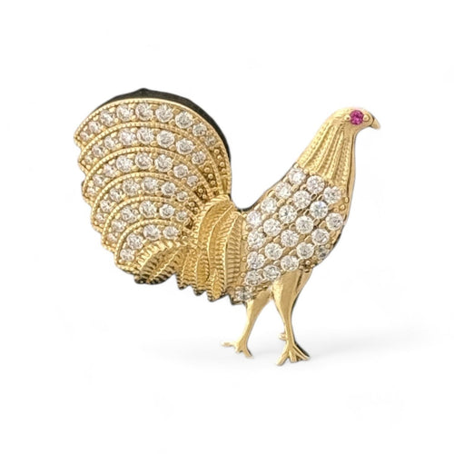 14KT Gold Rooster Pendant with Ruby Eye