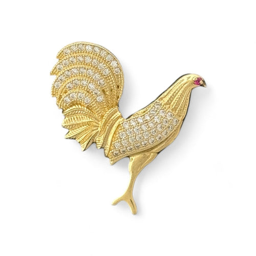 14KT Gold Rooster Pendant with Ruby Eye