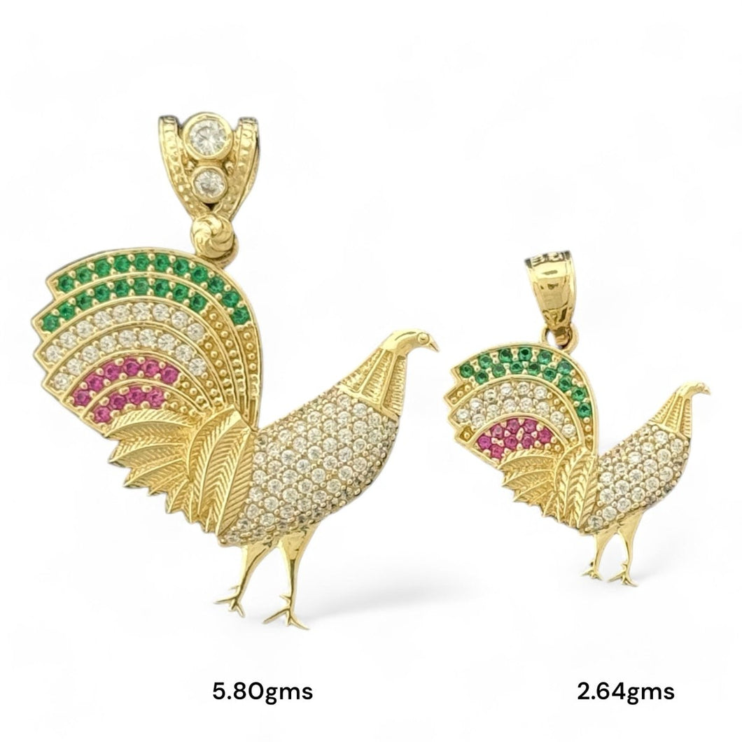 14KT Gold Rooster Pendants with CZ Accents