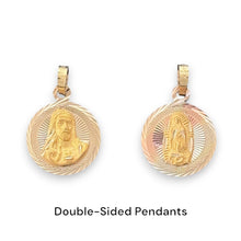 Load image into Gallery viewer, 14KT Tri - Color Gold Double - Sided Jesus and Virgin Mary Round Pendant
