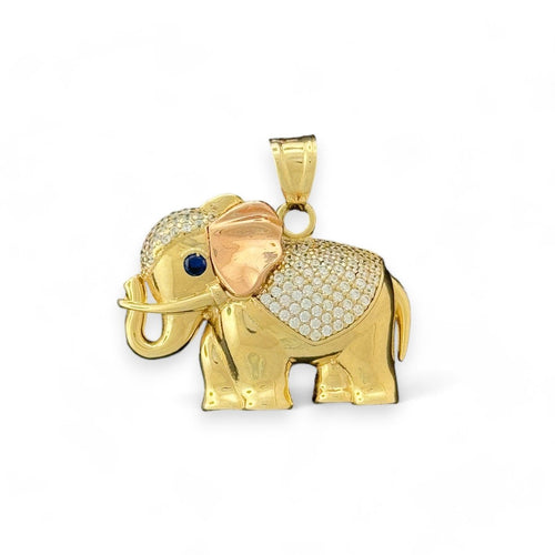 14KT Tri - Color Gold Elephant Pendant with CZ Accents