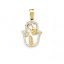 Load image into Gallery viewer, 14KT Tri - Color Gold Lucky Hand Pendant with CZ Accents
