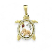 Load image into Gallery viewer, 14KT Tri - Color Gold Lucky Turtle Pendant with CZ Accents
