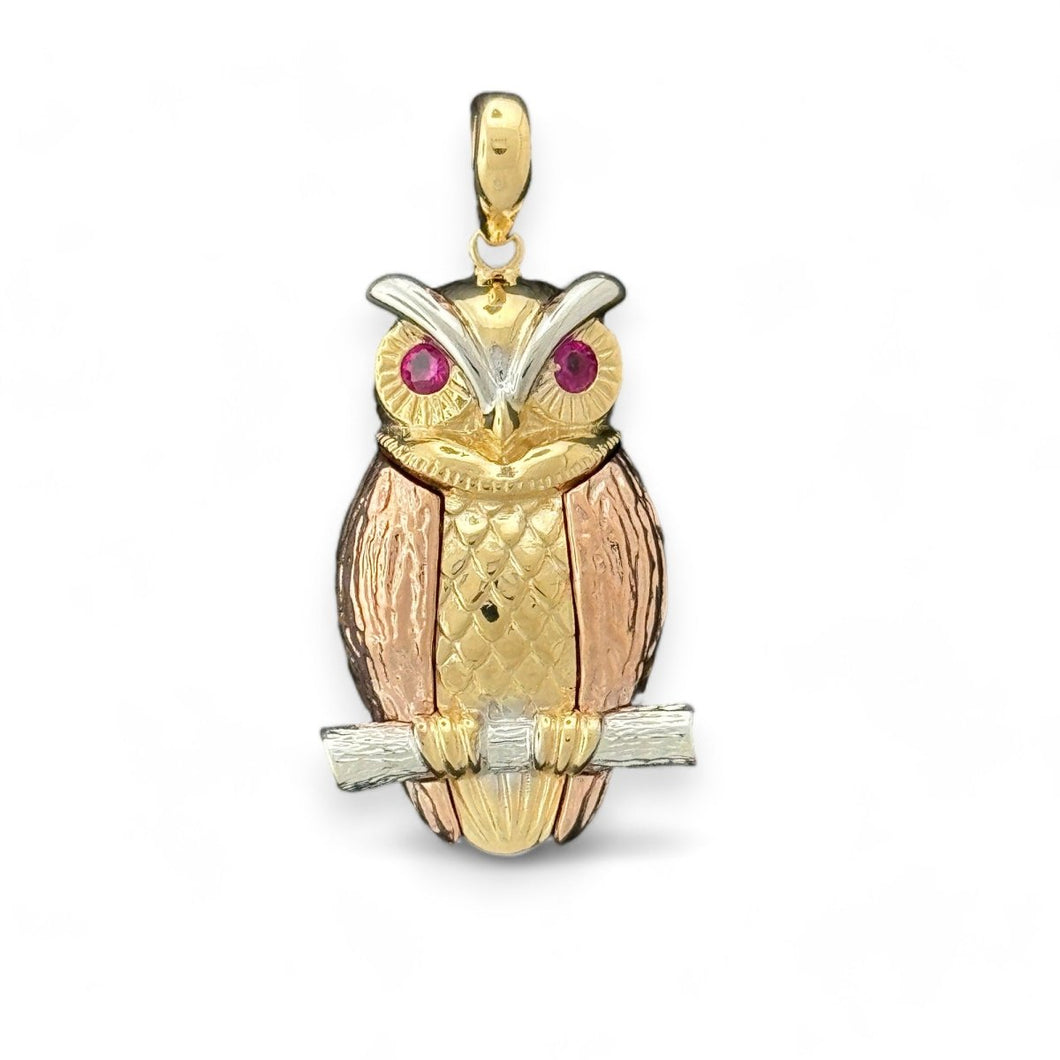 14KT Tri - Color Gold Owl Pendant