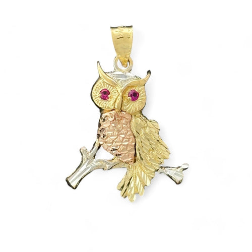 14KT Tri - Color Gold Owl Pendant