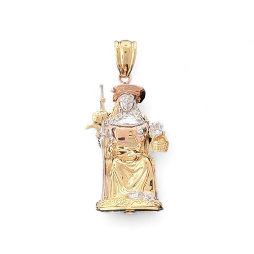 14KT Tri - Color Gold Saint Lucy Pendant with Basket and Staff