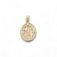 Load image into Gallery viewer, 14KT Tri - Color Gold Virgin Mary Oval Pendant with CZ Accents
