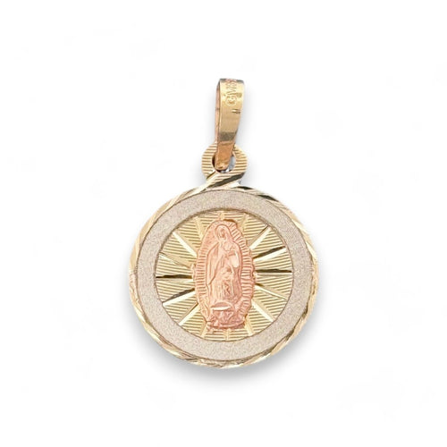 14KT Tri - Color Gold Virgin Mary Round Pendant