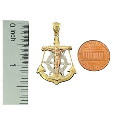 Load image into Gallery viewer, 14KT Tri - Tone Gold Crucifix with Anchor and Ship Wheel Pendant
