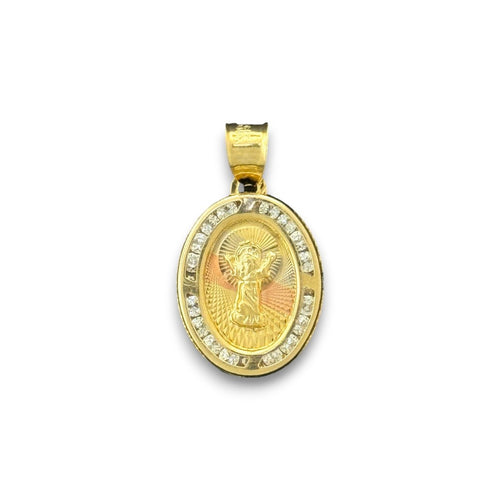 14KT Tricolor Gold Baby Jesus Oval Pendant