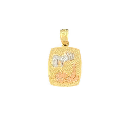 14KT Tricolor Gold Baptism Pendant with Infant and Hand Motif