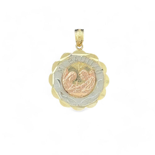 14KT Tricolor Gold Mi Bautizo Scalloped Pendant