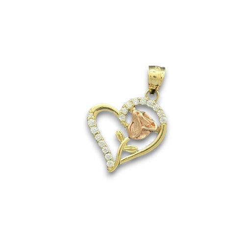 14KT Two - Tone Gold Heart and Rose Pendant