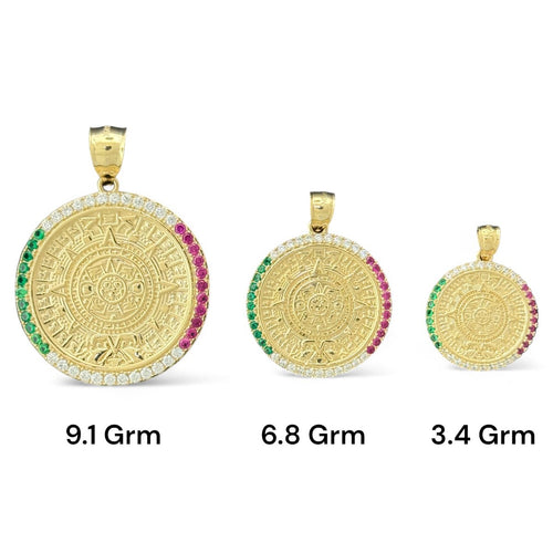 14KT Yellow Gold Aztec Calendar Pendants