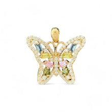 Load image into Gallery viewer, 14KT Yellow Gold Butterfly Pendant with Multicolor CZ Stones
