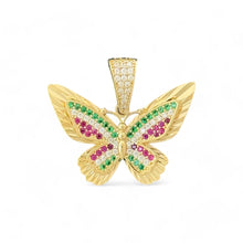 Load image into Gallery viewer, 14KT Yellow Gold Butterfly Pendant with Multicolor CZ Stones
