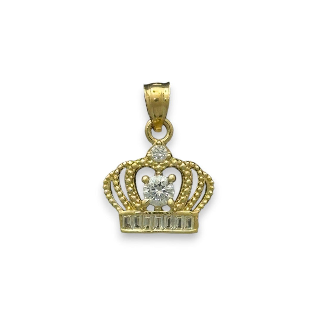 14KT Yellow Gold Crown Pendant with CZ Stones