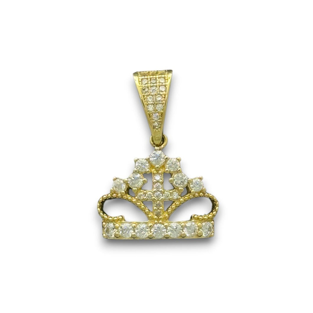 14KT Yellow Gold Crown Pendant with CZ Stones