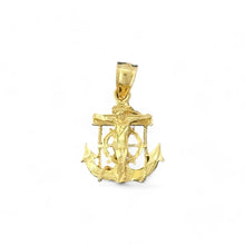 Load image into Gallery viewer, 14KT Yellow Gold Crucifix with Anchor and Ship Wheel Pendant
