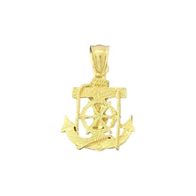 Load image into Gallery viewer, 14KT Yellow Gold Crucifix with Anchor and Ship Wheel Pendant
