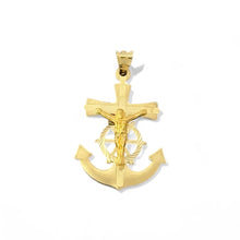 Load image into Gallery viewer, 14KT Yellow Gold Crucifix with Anchor and Ship Wheel Pendant
