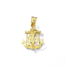 Load image into Gallery viewer, 14KT Yellow Gold Crucifix with Anchor and Ship Wheel Pendant
