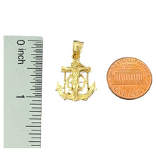 Load image into Gallery viewer, 14KT Yellow Gold Crucifix with Anchor and Ship Wheel Pendant
