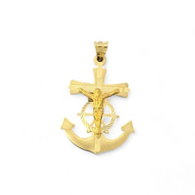 Load image into Gallery viewer, 14KT Yellow Gold Crucifix with Anchor and Ship Wheel Pendant
