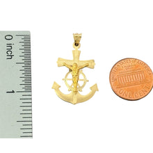 Load image into Gallery viewer, 14KT Yellow Gold Crucifix with Anchor and Ship Wheel Pendant
