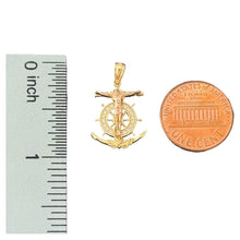 Load image into Gallery viewer, 14KT Yellow Gold Crucifix with Ship Wheel and Anchor Pendant
