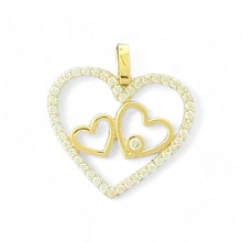 Load image into Gallery viewer, 14KT Yellow Gold Double Heart CZ Pendant
