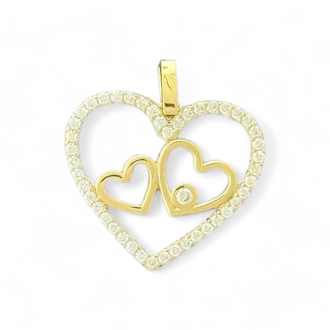 14KT Yellow Gold Double Heart CZ Pendant