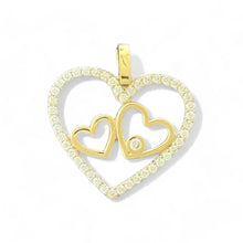 Load image into Gallery viewer, 14KT Yellow Gold Double Heart CZ Pendant
