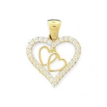 Load image into Gallery viewer, 14KT Yellow Gold Double Heart CZ Pendant
