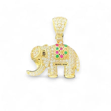 Load image into Gallery viewer, 14KT Yellow Gold Elephant Pendant with Multicolor CZ Stones
