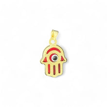 Load image into Gallery viewer, 14KT Yellow Gold Hamsa Evil Eye Pendant with Red Enamel
