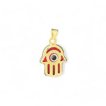 Load image into Gallery viewer, 14KT Yellow Gold Hamsa Evil Eye Pendant with Red Enamel
