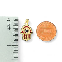 Load image into Gallery viewer, 14KT Yellow Gold Hamsa Evil Eye Pendant with Red Enamel
