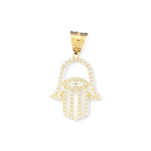 Load image into Gallery viewer, 14KT Yellow Gold Hamsa Hand Pendant with CZ Accents
