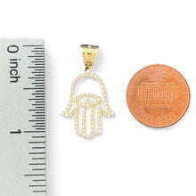 Load image into Gallery viewer, 14KT Yellow Gold Hamsa Hand Pendant with CZ Accents
