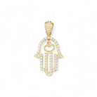 14KT Yellow Gold Hamsa Hand Pendant with Hanging Heart