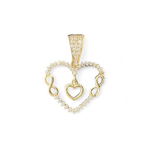 14KT Yellow Gold Heart and Infinity Pendant with CZ Accents