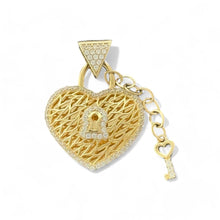 Load image into Gallery viewer, 14KT Yellow Gold Heart Lock Pendant with Key
