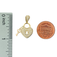 Load image into Gallery viewer, 14KT Yellow Gold Heart Lock Pendant with Key and CZ Stones
