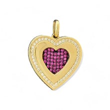 Load image into Gallery viewer, 14KT Yellow Gold Heart Pendant with Red and CZ Stones
